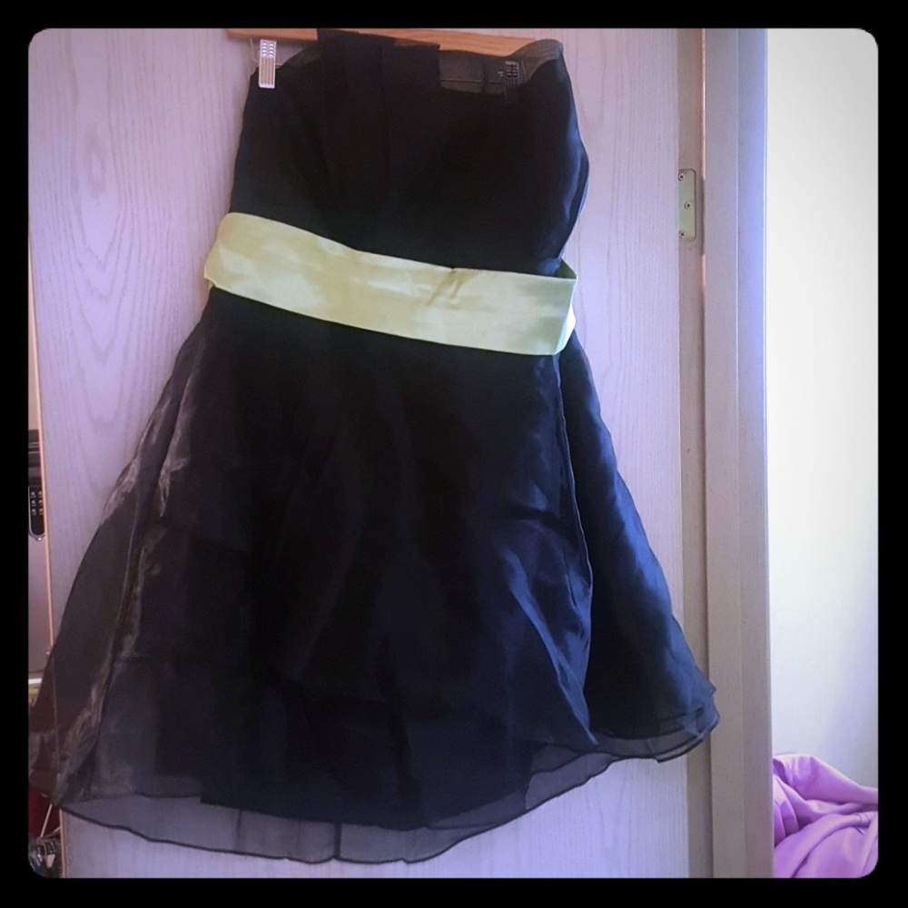 David's Bridal Black Organza Bridesmaid Dress